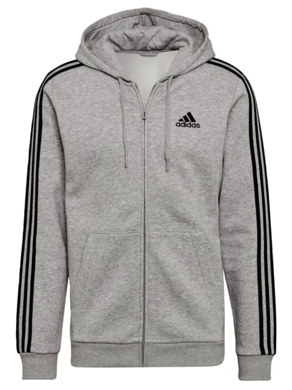 adidas Men's Essentials 3-Stripes Full-Zip Fleece Grey Heather size XL